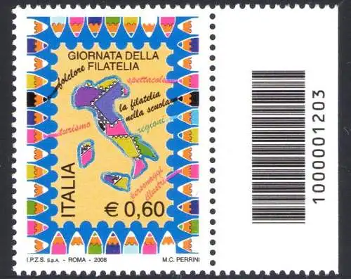 2008 Italienische Republik Tag der Philatelie mit Barcode Nr. 1203