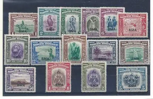 1945 NORTH BORNEO BMA, Nr. 320/334 15 MLH-Werte*