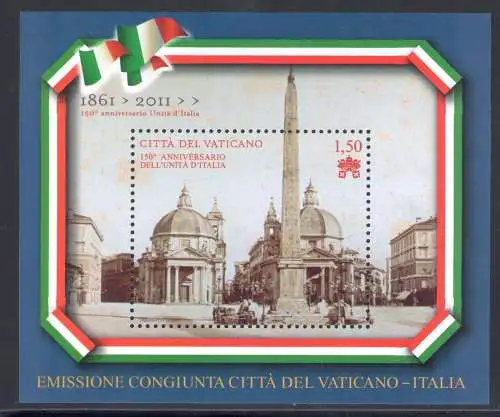 2011 Vatikan 150. Einheit Italien - Piazza del Popolo Gemeinsame Ausgabe - 1 Bogen postfrisch **