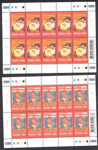 2003 EUROPA CEPT Malta Nr. 2 Miniblätter mit 10 Kunst des Manifests postfrisch **