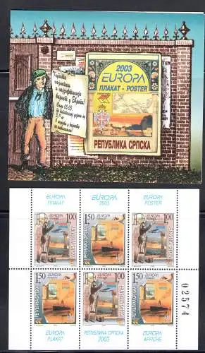 2003 EUROPA CEPT Bosnien Serbien Libretto 3 vertikale Paare Plakatkunst MNH **