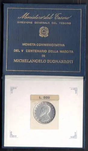 1975 Italien - Republik - 500 Lire Silber Michelangelo Buonarroti - FDC