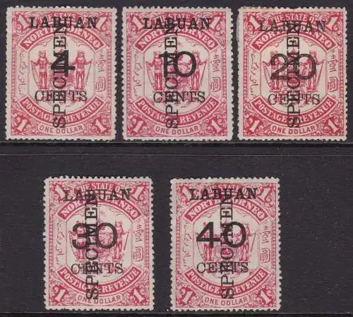 1895 LABUAN - SG 75/79 SPECIMEN Serie mit 5 Werten MLH / * RAR