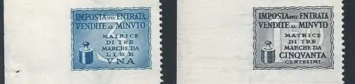 1940 Italia - I.G.E. IEC Katalog Nr. M45/M46 - 50 Cent. nero - 1 Lira - MNH**