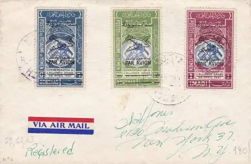 1956 YEMEN (Nord) Michel 59II-62II-63II Einschreiben nach New York