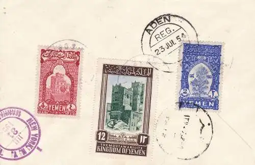 1954 YEMEN (Nord) Michel 70II-72II-73II Einschreiben nach New York