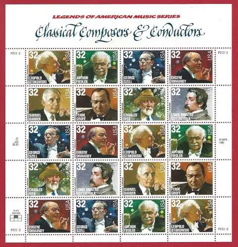 1997 USA, Nr. 3005/3012, American Legends Music, Kleinbogen - MNH**