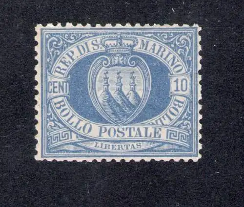 1877 SAN MARINO Wappen Nr. 3 - 10 Cent. übersee, zentriert postfrisch **