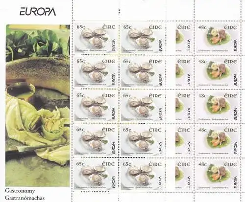 2005 EUROPA CEPT, Irland 2 Kleinbogen mit 10 Werten, Gastronomie - postfrisch **