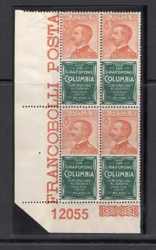 1924 Italien, Werbung Nr. 20, 20 Cent Columbia orange grün - postfrisch **