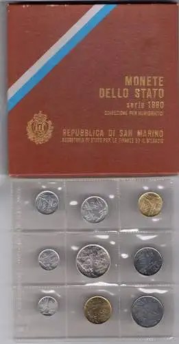 1980 San Marino, Divisionsmünzen, FDC mit 500 Lire in Silber