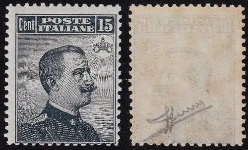 1909 ITALIEN, Nr. 86, 15 Cent grau, Michetti Druckdruck, postfrisch **