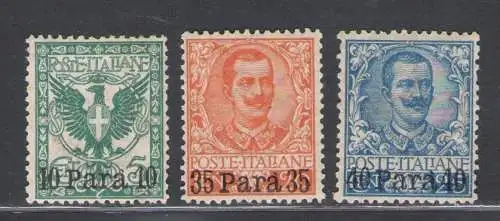 1902 Levante - Albanien, Nr. 4/6 Para-Aufdrucke, postfrisch**