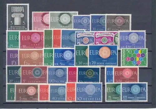 1960 EUROPA CEPT, kompletter Jahrgang, postfrisch, 20 Länder 36 Werte, postfrisch**