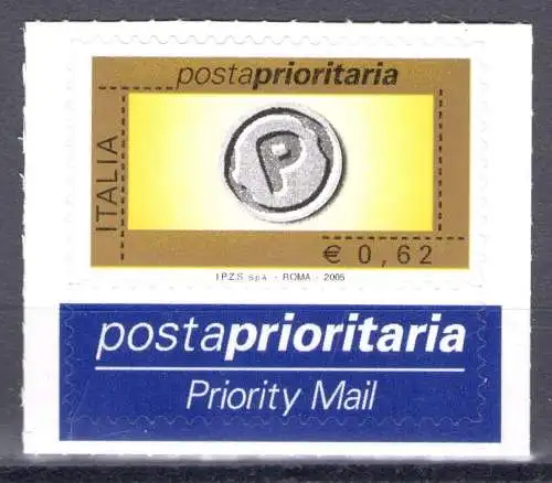 2005 Italien, Priority Post 0,62 Cent Gelbgold Schwarz Grau Nr. 2905 MNH **