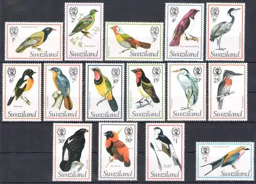 1976 Swasiland, Yvert n. 233/47 - Vögel - 15 Werte - postfrisch **