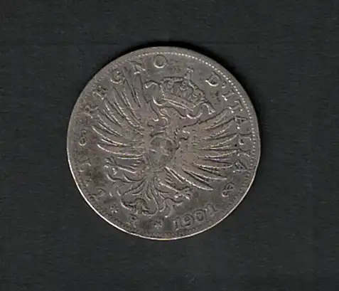 1901 Vittorio Emanuele III - Adler mit Schild Savoyen - 1 Lira Silber - MB