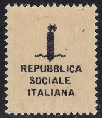 1944 RSI, Nr. 494m 75 Cent. carminio MNH** NUR AUF DER RÜCKSEITE ÜBERDRUCKT