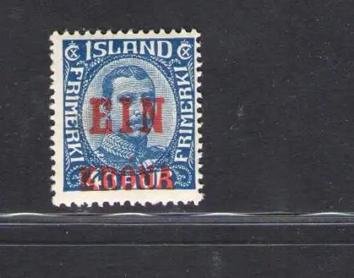 1926 ISLAND, Briefmarke Nr. 109 aufgedruckt 1 K. auf 40 A., 1 Val Nr. 120 MNH ** Zertifikat De Simoni