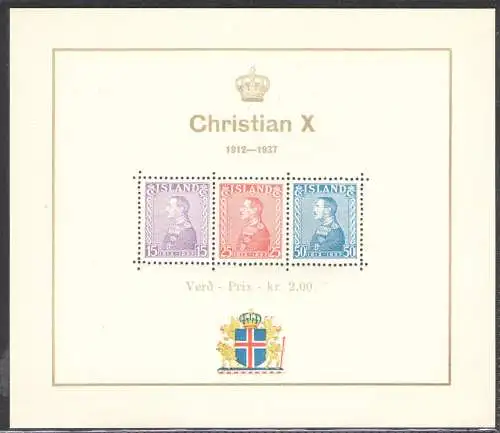 1937 ISLAND, 25. Jahrestag des Throns von König Christian X., BF 1, POSTFRISCH**