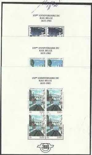 1985 Belgien - Katalog COB TRBL1N/3F - 150 Jahre Eisenbahn - 3 Zettel - MNH** - Caffaz Zertifikate