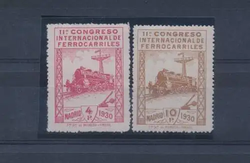 1930 SPANIEN - 440/441 - 11. Internationaler Kongress der Eisenbahnen, Züge, 4 rote Peseten und 10 Bistro-Pesetas, MLH*