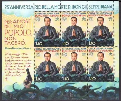 2019 Vatikan - Minifoglio Nr. 1828, Don Giuseppe Diana, 6 Werte, postfrisch **