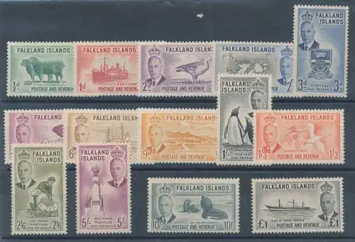 1952 FALKLAND ISLANDS - Stanley Gibbons n. 172/185 - Georg VI. - Porto and Revenue, 14 Werte, postfrisch**