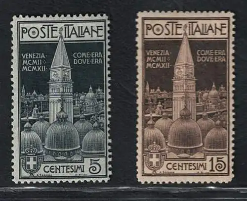 1912 Italien # 97/98, Einweihung des rekonstruierten Glockenturms von Venedig - postfrisch **