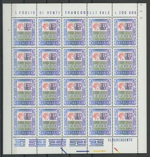 1983 Italien - Republik, Nr. 1652, 10.000 Lire polychrom, im Kleinbogen von 20, postfrisch **