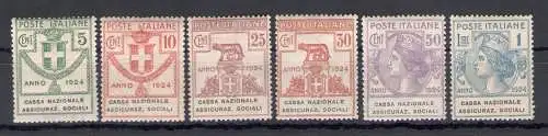 1924 Italien, halbstaatliche Körperschaften, komplette Serie 24/29, 6 Werte, Cassa Nazionale Assicurazioni Sociali, MNH ** - Zentriert