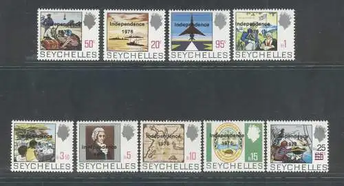 1976 Seychellen - Yvert n. 354A-354J - Unabhängigkeit - 9 Werte - Komplette Serie - postfrisch **