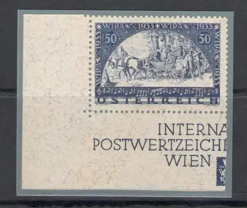 1933 ÖSTERREICH - W.I.P.A. 50+50 g., n. 430A Papier mit Seidenfäden - Blattecke - MNH ** - Signiert für Giulio Bolaffi