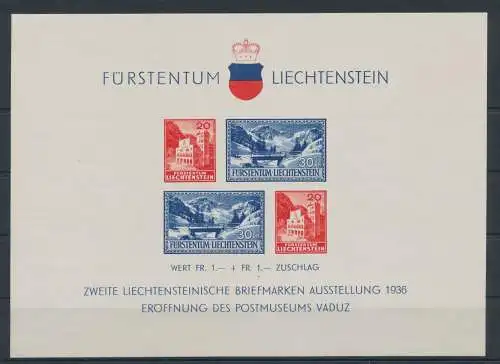 1936 Liechtenstein, BF Nr.2, 2.Vaduz-Ausstellung und Eröffnung des Postmuseums, NMH**