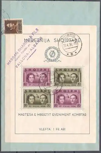 1938 ALBANIEN, Hochzeit von König Zogu I. mit Gräfin Geraldine, Bf 2