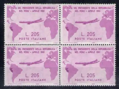 1961 Italien - 205 Lire Rosa - Gronchi Rosa - Block von vier - postfrisch **