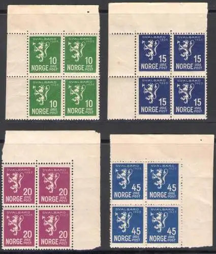 1925 NORWEGEN, Nr. 108/111 Wappen, Viererblock, postfrisch**