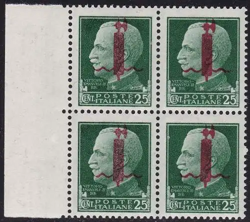 1944 RSI, Nr. 490 25c. grün QUARTINA MNH/** Signiert Olive