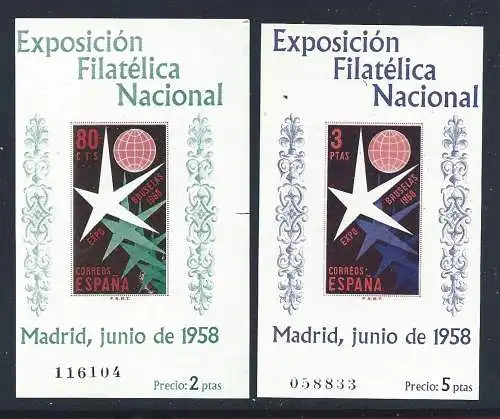 1958 SPANIEN - Bogen Nr. 19/20 Philatelistische Ausstellung postfrisch **