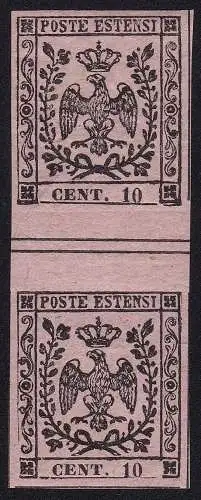 1852 MODENA, Nr. 2 - 10 Cent. rosa GRUPPENABSTAND UNGEFALTET POSTFRISCH **