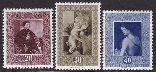 1952 Liechtenstein, n. 268/270 Serie mit 3 Werten MNH/**