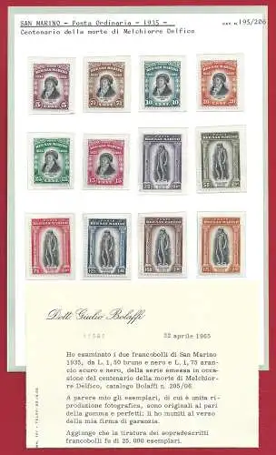 1935 SAN MARINO - Nr. 193/204, Delphico, 12 Werte, postfrisch** - Bolaffi Zertifikat