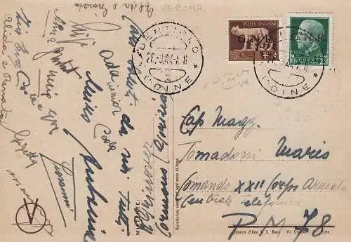 1944 RSI - Nr. 470 + 474 (Ausgabe Verona) auf Postkarte