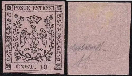 1854 MODENA, Nr. 9f 10 Cent. rosa MLH / * Signatur Bolaffi VARIETÉ