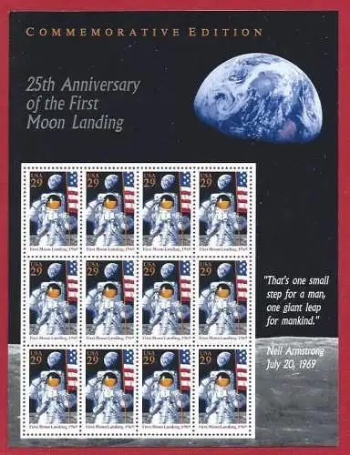 1994 USA, 25. Mann auf dem Mond Nr. 2589 Kleinbogen postfrisch/**