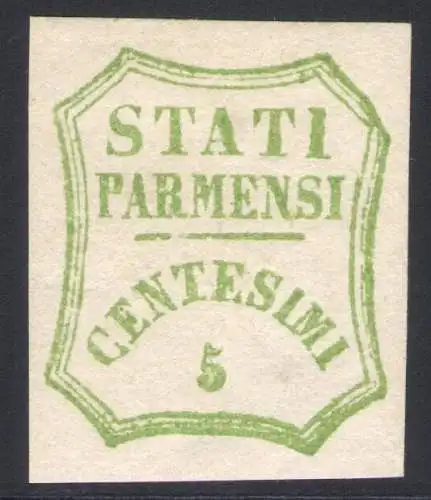 1859 PARMA Provisorische Regierung 5 Cent blaugrün II Zusammensetzung Nr. 13 MLH *