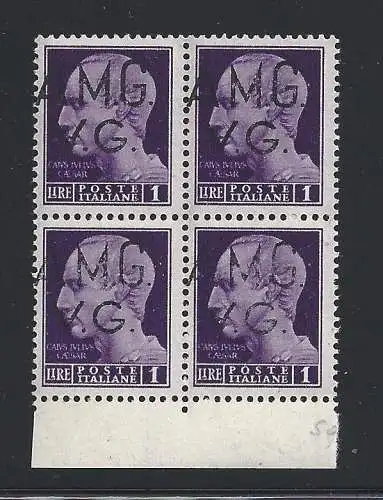 1945 VENEZIA GIULIA AMG VG, Nr. 8hv 1 Lira MNH ** QUARTINA PRINT EVANESCENTE