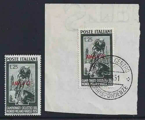 TRIEST A 1951 - RADSPORT Nr. 127 MNH ** und gebraucht auf Fragment