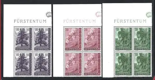 1957 LIECHTENSTEIN, Nr. 319/321 3 Werte MNH ** QUARTINA