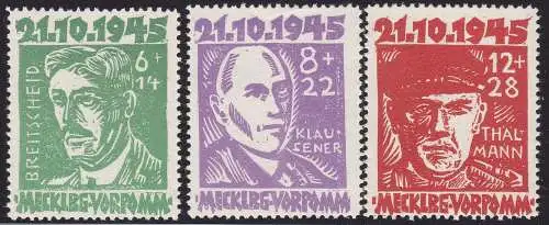 1945 Mecklenburg - Nr. 20/22 3 Val. Opfer des Faschismus (*) no gum